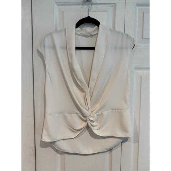 Ivory Sleeveless Blouse Twist Front Shawl Collar Party Career - Picture 1 of 6
